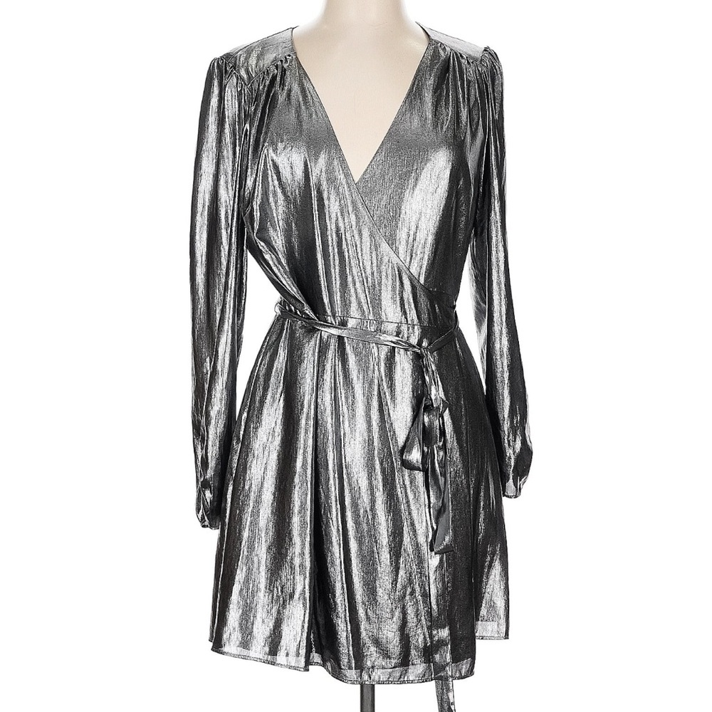 Gianni Bini Silver Metallic Wrap Dress size L